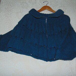 TARNISH Blue Wool Knitted 3/4 Sleeve Cropped Cut Out Sweater Slouchy Grunge M/L